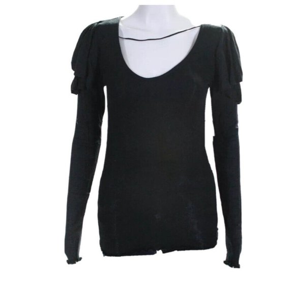 We The Free Womens Long Sleeve Ruffle Scoop Neck Knit PulloverTop Black Sz Med - Picture 4 of 7